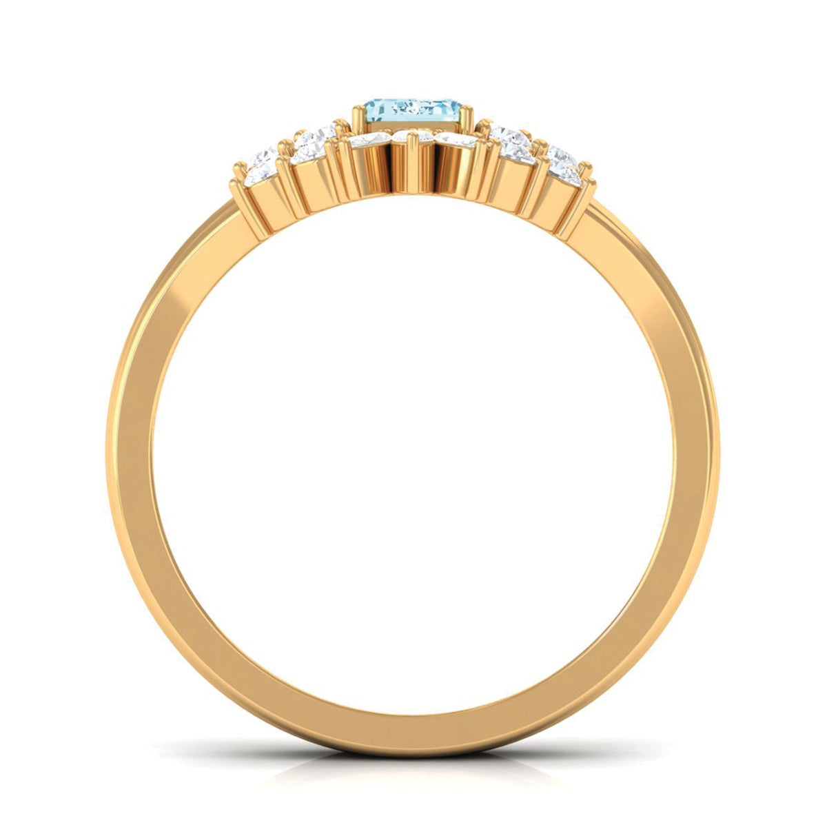 Natural emerald cut aquamarine marriage ring set with diamond accents, featuring Rosec Jewels' elegant design.