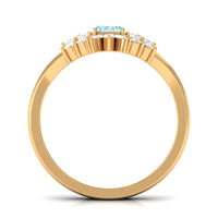 Natural emerald cut aquamarine marriage ring set with diamond accents, featuring Rosec Jewels' elegant design.