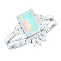 Certified Real Ethiopian Opal Diamond Emerald Cut Engagement Ring with Enhancer