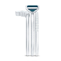 4X6mm Emerald Cut London Blue Topaz Solitaire Trio Ring Set with Diamond