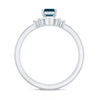 4X6mm Emerald Cut London Blue Topaz Solitaire Trio Ring Set with Diamond