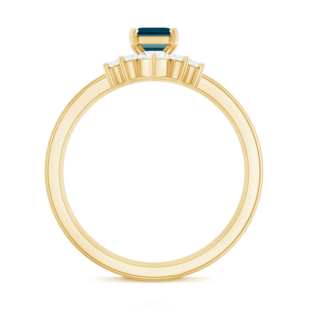 4X6mm Emerald Cut London Blue Topaz Solitaire Trio Ring Set with Diamond