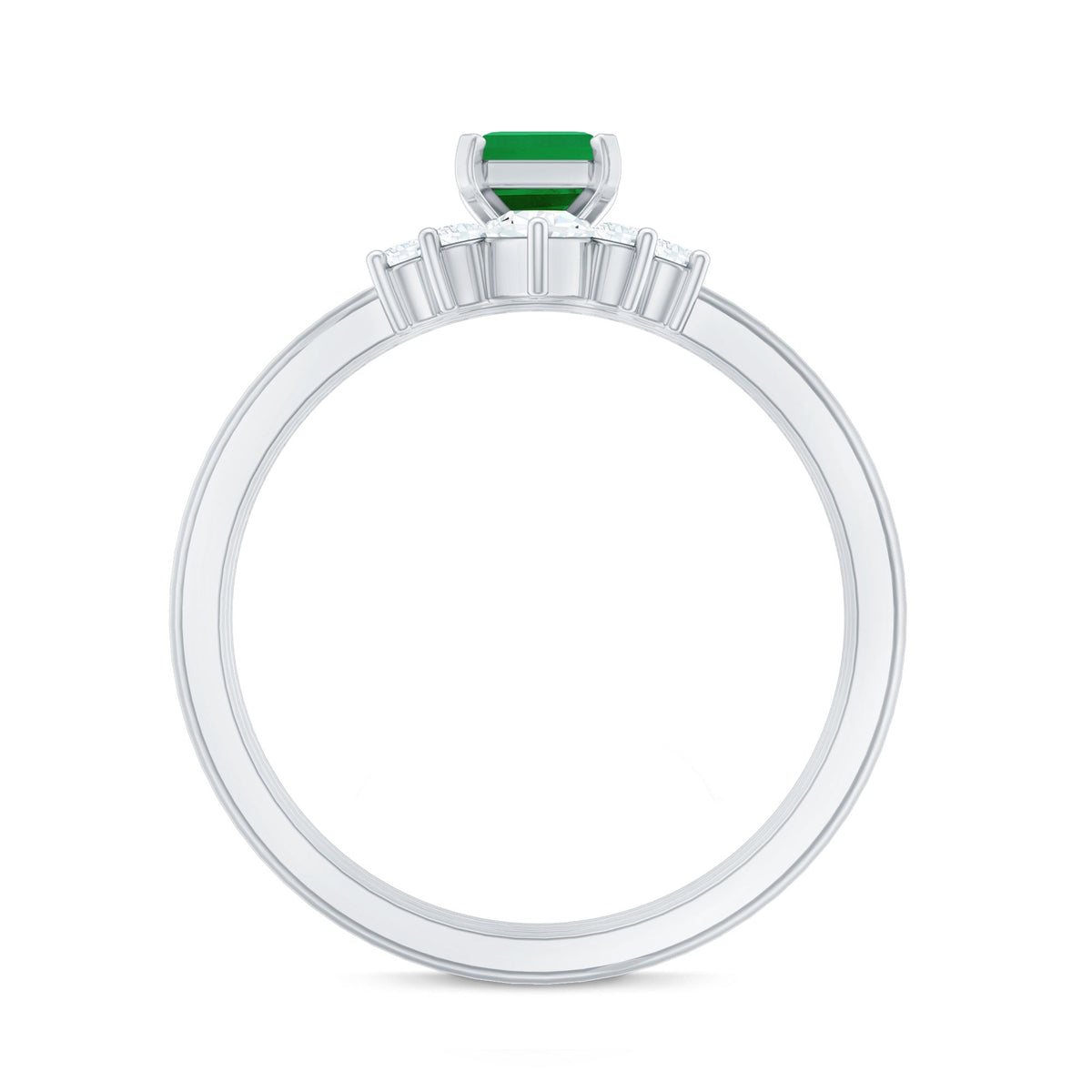 Natural Emerald Cut Emerald Diamond Bridal Ring Set of 3