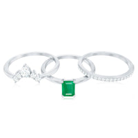 Natural Emerald Cut Emerald Diamond Bridal Ring Set of 3