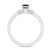 Natural Emerald Cut Garnet Diamond 3 Piece Wedding Ring Set