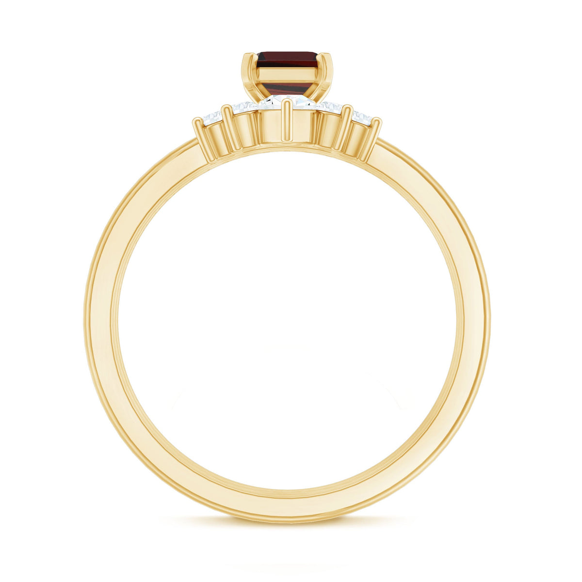 Natural Emerald Cut Garnet Diamond 3 Piece Wedding Ring Set