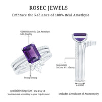 Natural 1.4 carat amethyst bridal ring set with diamonds from Rosec Jewels, featuring three elegant rings.