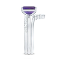 Natural 1.4 carat amethyst bridal ring set with diamonds, featuring three elegant rings from Rosec Jewels.