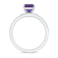 Natural 1.4 Carat Amethyst and diamond bridal ring set by Rosec Jewels, featuring three elegant rings with purple gemstone accents.