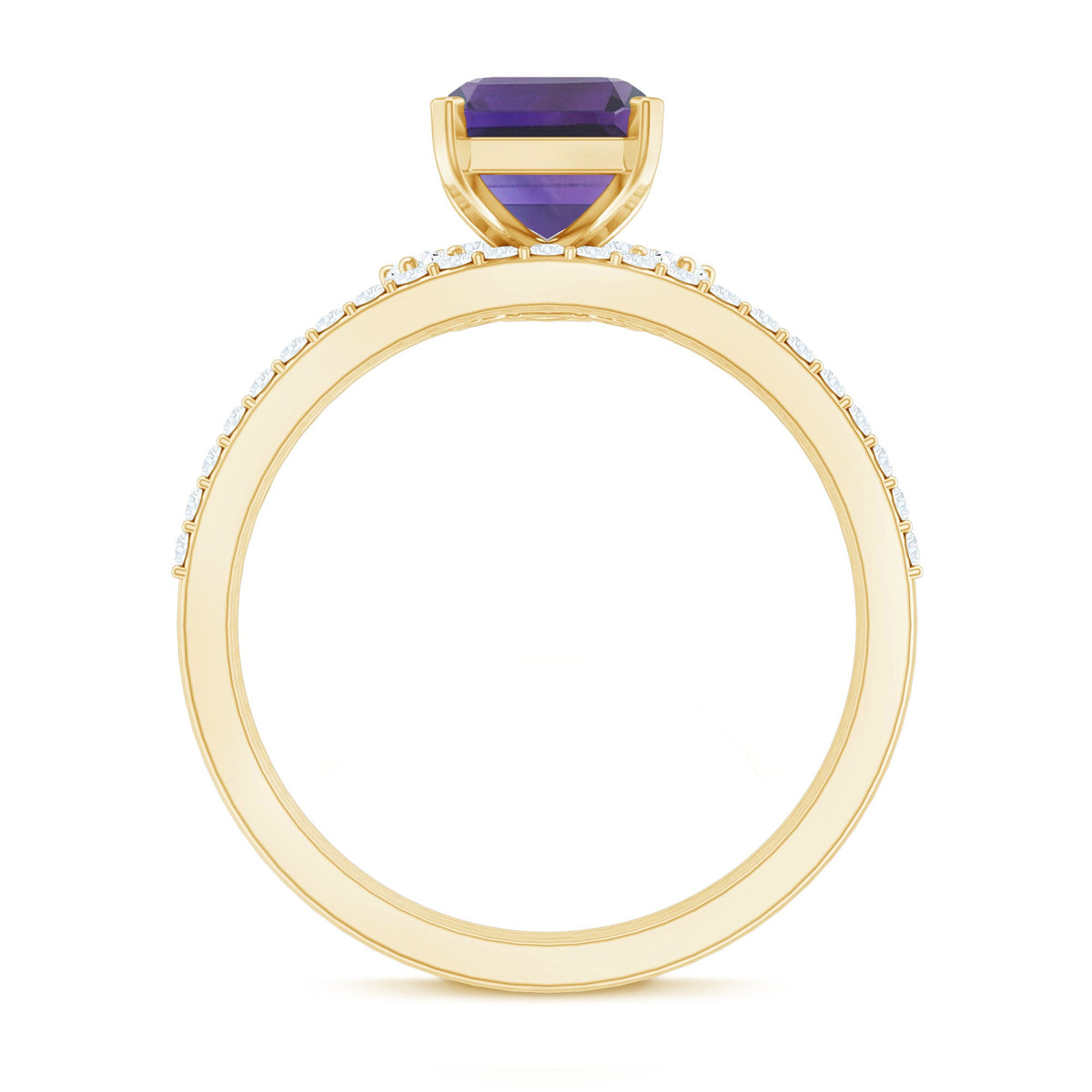 Natural 1.4 Carat amethyst bridal ring set with matching diamond rings by Rosec Jewels, featuring purple amethyst stones and sparkling accents.