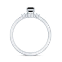 Emerald Cut Black Onyx and Diamond Trio Wedding Ring Set