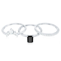 Emerald Cut Black Onyx and Diamond Trio Wedding Ring Set