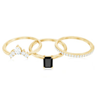 Emerald Cut Black Onyx and Diamond Trio Wedding Ring Set