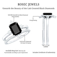 Certified 2 Carat Emerald Cut Lab Grown Black and White Diamond Engagement Ring with Enhancer