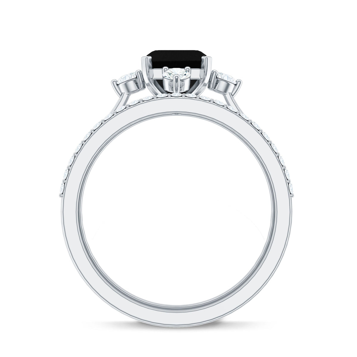 Certified 2 Carat Emerald Cut Lab Grown Black and White Diamond Engagement Ring with Enhancer