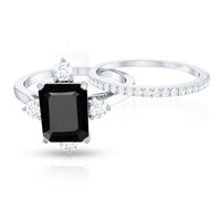 Certified 2 Carat Emerald Cut Lab Grown Black and White Diamond Engagement Ring with Enhancer