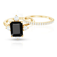 Certified 2 Carat Emerald Cut Lab Grown Black and White Diamond Engagement Ring with Enhancer