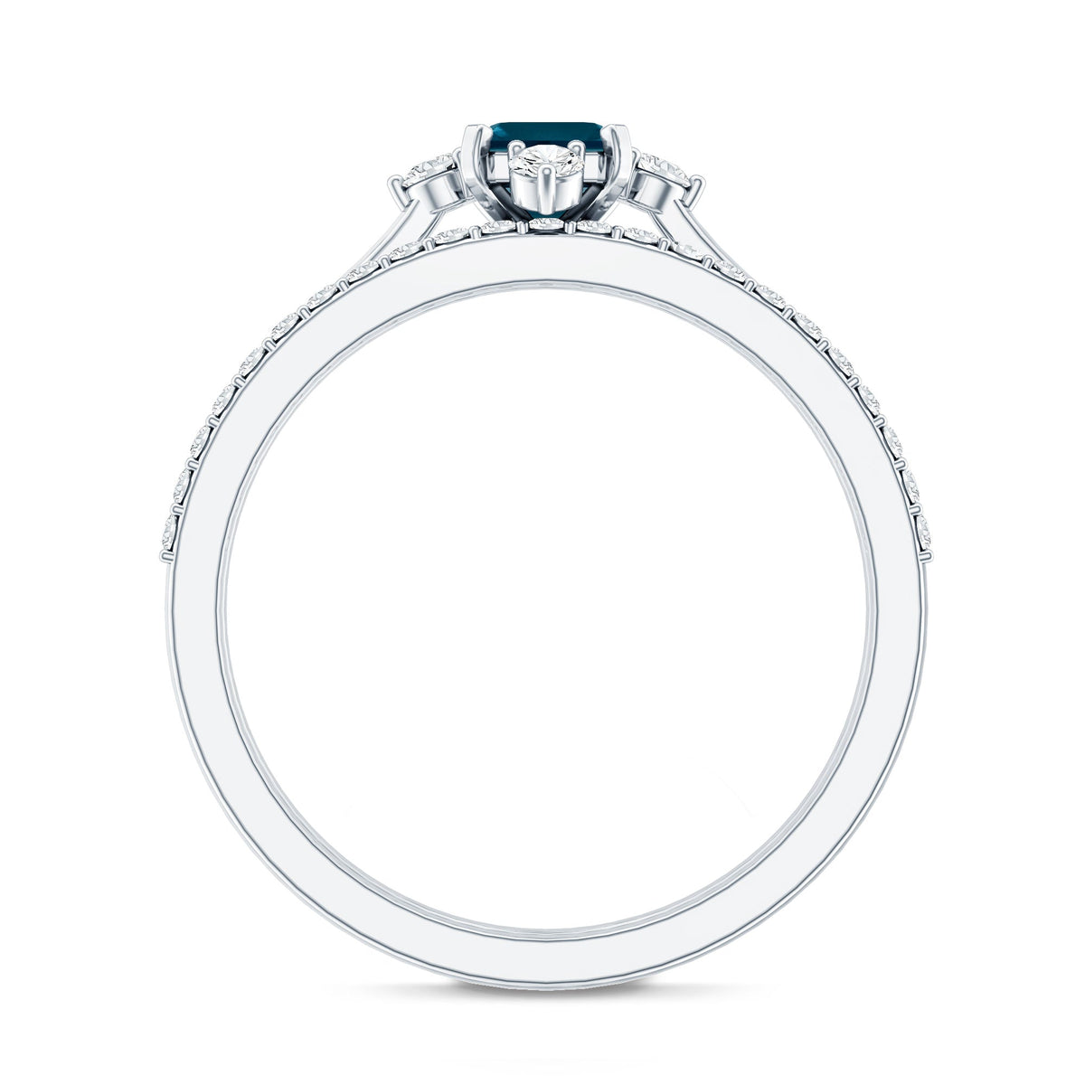 4X6mm Emerald Cut London Blue Topaz Wedding Ring Set with Diamond Band