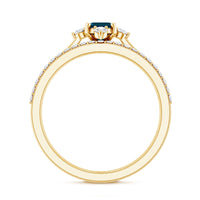 4X6mm Emerald Cut London Blue Topaz Wedding Ring Set with Diamond Band