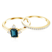 4X6mm Emerald Cut London Blue Topaz Wedding Ring Set with Diamond Band