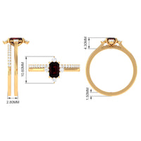 Natural Emerald Cut Garnet Diamond Wedding Bridal Ring Set of 2