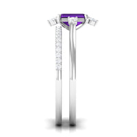 Rosec Jewels 1.4 Carat Amethyst emerald cut engagement and wedding ring set with diamond accents, showcasing elegant jewelry design.