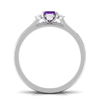 Rosec Jewels 1.4 Carat Amethyst emerald cut engagement and wedding ring set with diamond accents on silver band.