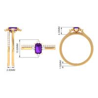 Rosec Jewels 1.4 carat amethyst and diamond emerald cut engagement wedding ring set with silver band, detailed gemstone design.