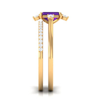 Emerald cut 1.4 carat amethyst engagement and wedding ring set with diamond accents by Rosec Jewels