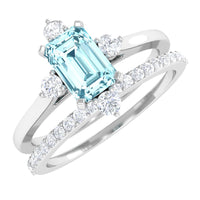 Emerald cut genuine aquamarine and diamond engagement ring set by Rosec Jewels, showcasing elegant design and sparkling gemstones.