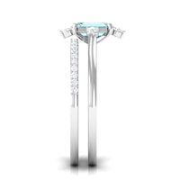 Emerald cut genuine aquamarine and diamond designer engagement ring set by Rosec Jewels, showcasing elegant rings with sparkling stones.