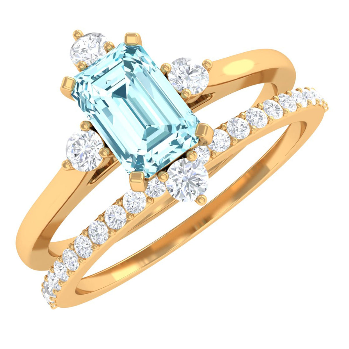 Emerald cut aquamarine and diamond engagement ring set by Rosec Jewels, featuring a stunning gemstone and intricate design.