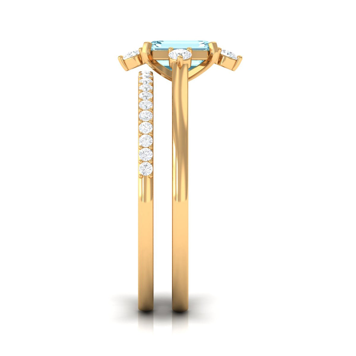 Emerald cut aquamarine and diamond engagement ring set by Rosec Jewels, featuring a stunning gemstone and intricate design.