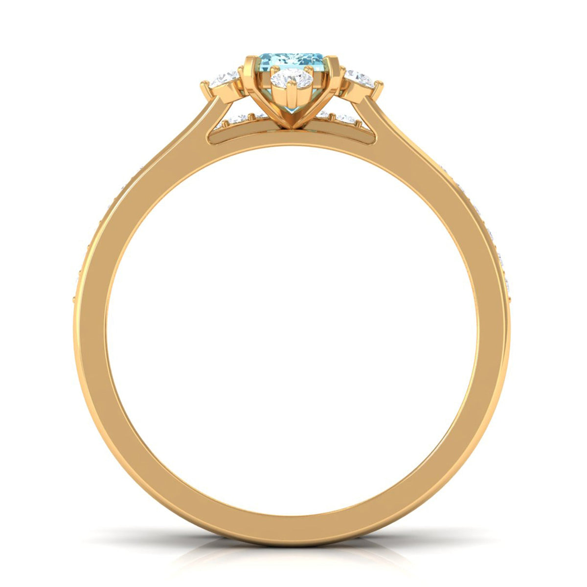 Emerald cut aquamarine and diamond engagement ring set by Rosec Jewels, featuring a vintage-inspired design and sparkling gemstones.