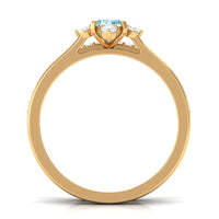 Emerald cut aquamarine and diamond engagement ring set by Rosec Jewels, featuring a vintage-inspired design and sparkling gemstones.