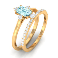 Emerald cut genuine aquamarine and diamond engagement ring set by Rosec Jewels, featuring intricate design and sparkling gemstones.