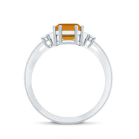 Certified Natural Citrine Emerald Cut Engagement Ring with Diamond