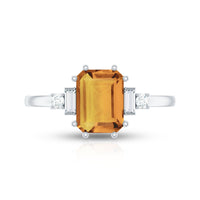 Certified Natural Citrine Emerald Cut Engagement Ring with Diamond