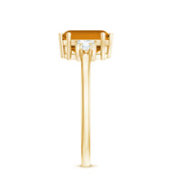 Certified Natural Citrine Emerald Cut Engagement Ring with Diamond