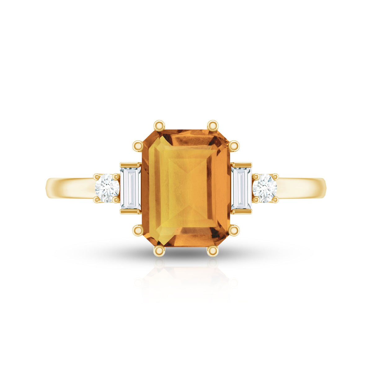 Certified Natural Citrine Emerald Cut Engagement Ring with Diamond