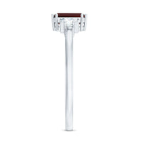 Certified Garnet Emerald Cut Engagement Ring with Real Diamond