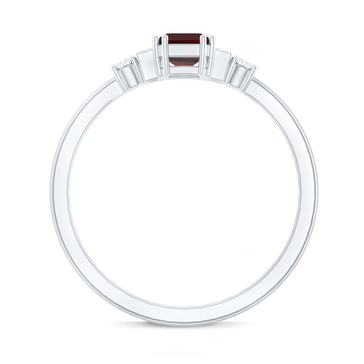 Certified Garnet Emerald Cut Engagement Ring with Real Diamond