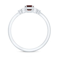 Certified Garnet Emerald Cut Engagement Ring with Real Diamond