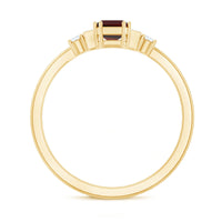 Certified Garnet Emerald Cut Engagement Ring with Real Diamond