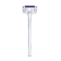 Rosec Jewels 1.4 carat amethyst emerald cut engagement ring with diamond accent, showcasing a vibrant purple gemstone and elegant band.