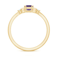 Elegant 1.4 carat amethyst emerald cut engagement ring with diamond accents by Rosec Jewels, showcasing the gemstone and detailed band.