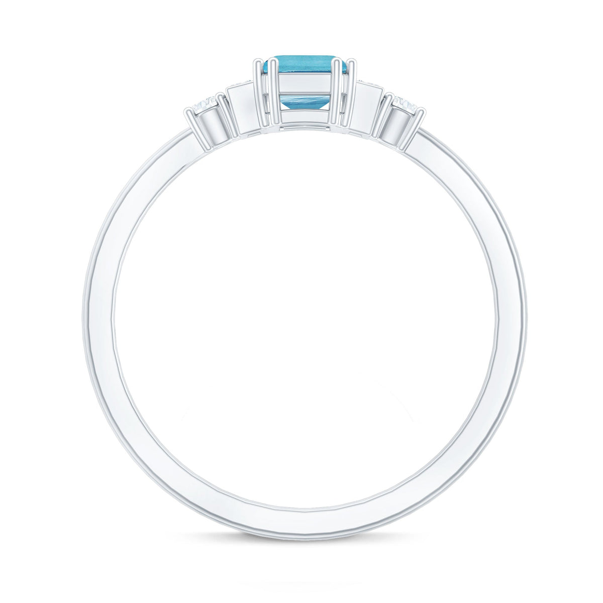 Emerald cut aquamarine and diamond engagement ring by Rosec Jewels, showcasing a 0.6 carat aquamarine gemstone and sparkling diamonds.