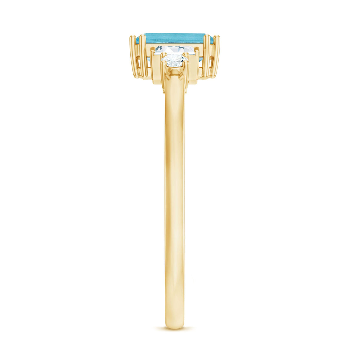 Emerald cut aquamarine engagement ring with diamond accents from Rosec Jewels, featuring a 0.6 carat aquamarine gemstone.