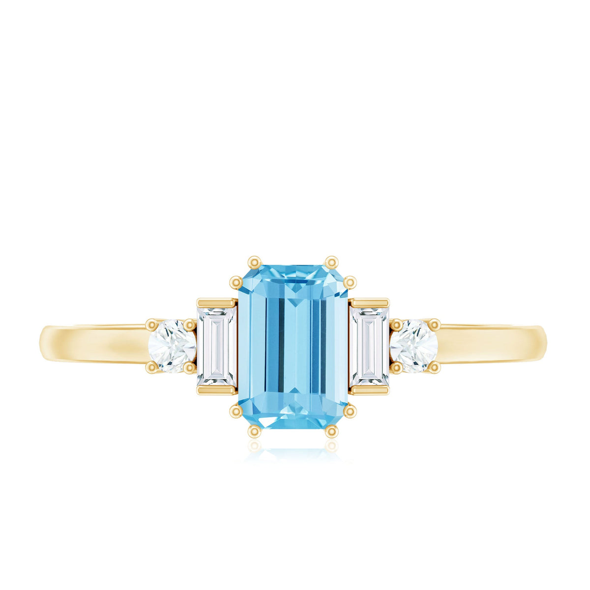 Emerald cut aquamarine engagement ring with diamond accents from Rosec Jewels, showcasing the gemstone and elegant band design