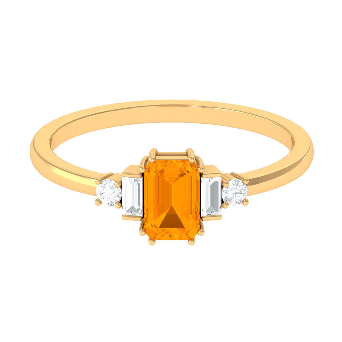 Emerald cut fire opal engagement ring with diamond accents from Rosec Jewels, showcasing a stunning 1-carat gemstone and elegant band.